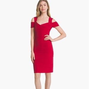 Cold shoulder red instantly slimming bodycon dress
